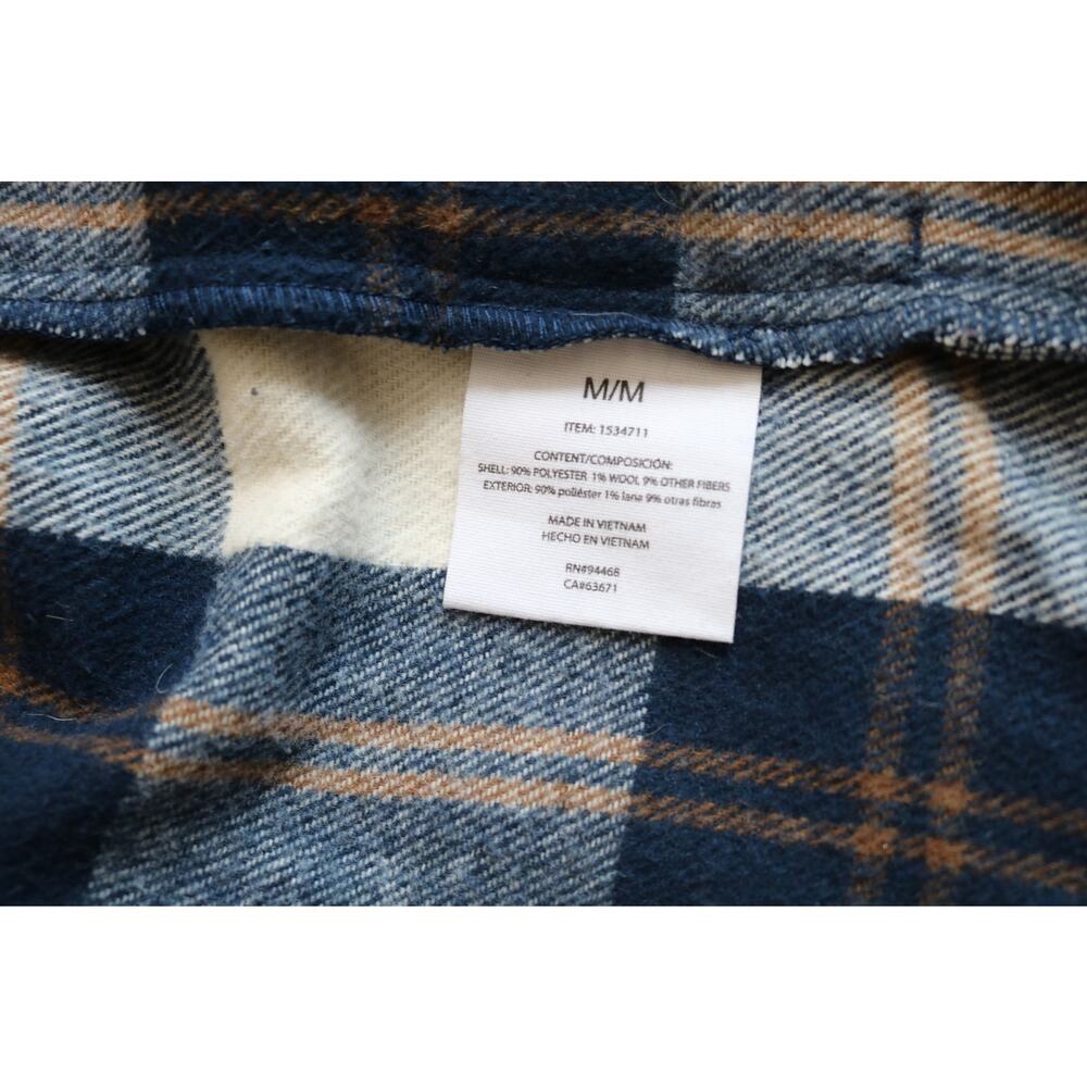 HFX Flannel Shirt Womens Medium Blue Brown White Plaid Flap Pockets Snap Buttons - Picture 12 of 16